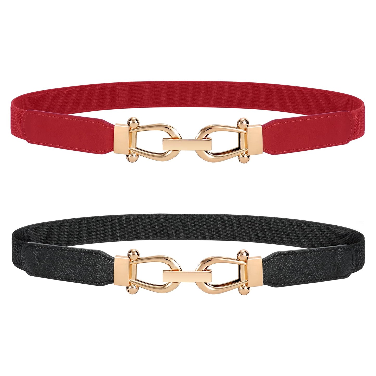 HOTJASGOOD Women Stretchy Waist Belt Retro Elastic Skinny Belt for Ladies with Gold Buckle