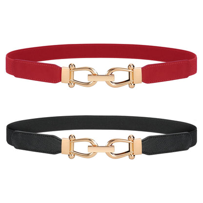 HOTJASGOOD Women Stretchy Waist Belt Retro Elastic Skinny Belt for Ladies with Gold Buckle