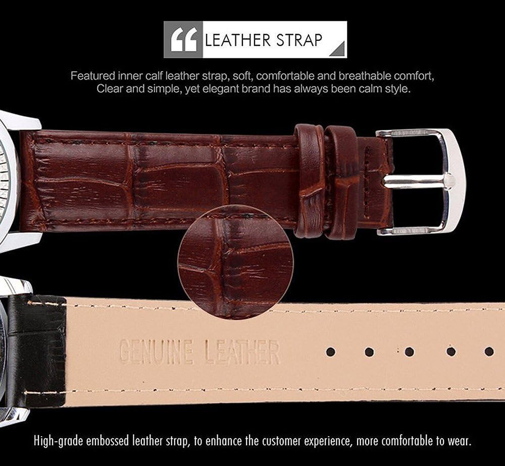 HOTSKMEI Business Men’s Quartz Wristwatches Roman Numeral Leather Band Casual Water Resist Analog Watches