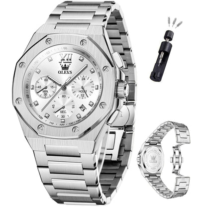 HOTOLEVS Mens Watches Octagonal Luxury Stainless Steel Dress Watches for Men Quartz Analog Large Face Luminous Relojes para Hombres