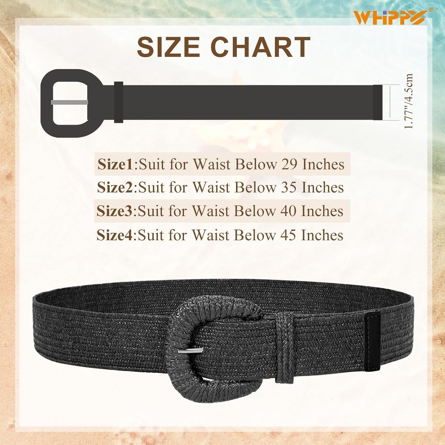 HOTWHIPPY 3 Packs Women Straw Woven Elastic Stretch Waist Belts Fashion Boho Braided Skinny Ladies Dress Belt