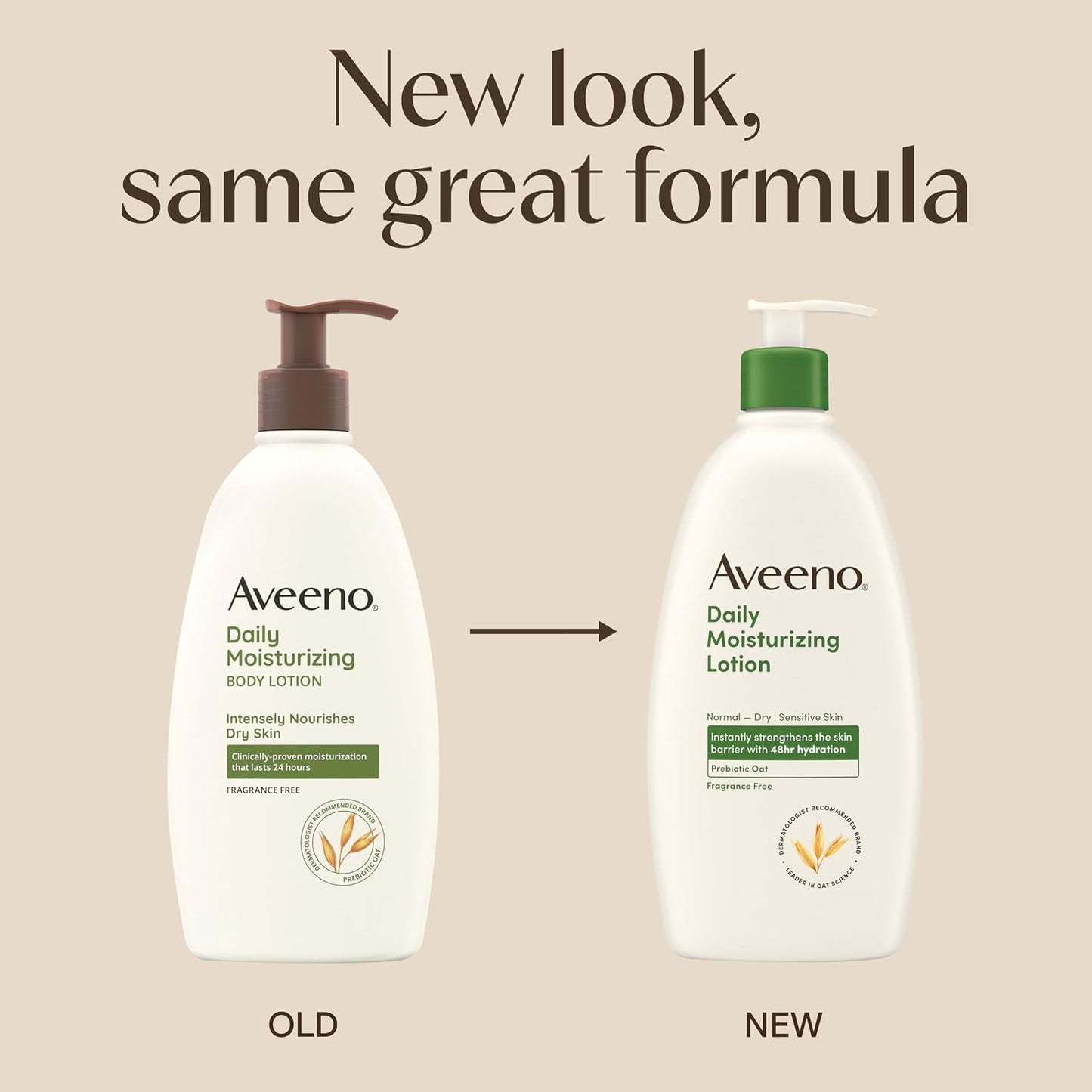 HOTAveeno Daily Moisturizing Body Lotion for Normal to Dry Skin with Soothing Prebiotic Oat, Non Greasy, Non Comedogenic, Fragrance Free Body Lotion for Women & Men, 18 fl oz