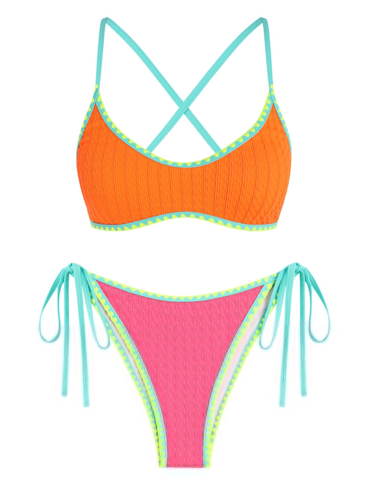 HOTZAFUL Women's Tie Back Padded High Cut Bralette Bikini Set Two Piece Swimsuit