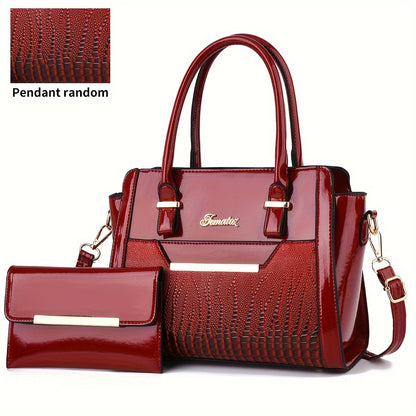 today's deals，No middlemen to make the difference!Classic Solid Color Crocodile Pattern Tote Bag With Clutch Purse, Textured Bags For Women