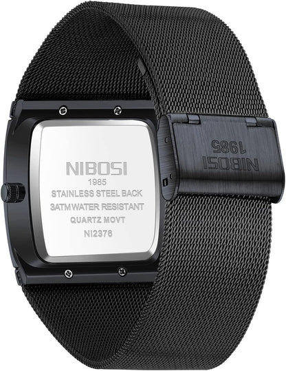 HOTNIBOSI Men Watches Square Analog Quartz Stainless Steel Watches for Men Mesh Strap Waterproof Business Military Sport Wrist Watch with Date