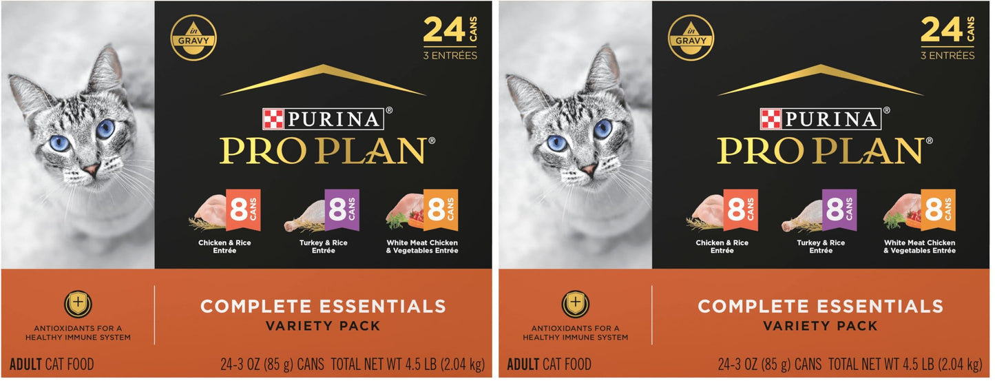 HOTPurina Pro Plan Gravy, High Protein Wet Cat Food Variety Pack, Complete Essentials Chicken and Turkey Favorites - (Pack of 24) 3 oz. Cans