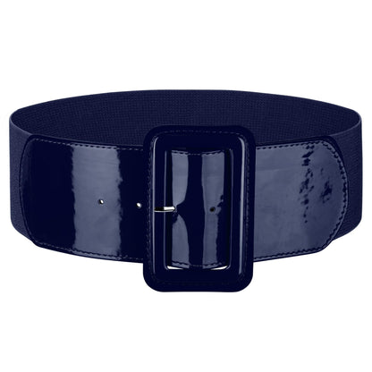 HOTJASGOOD Women Wide Stretchy Belt Vintage Elastic Waist Belt for Dresses Fashion Ladies Waist Belt with Patent Square Buckle