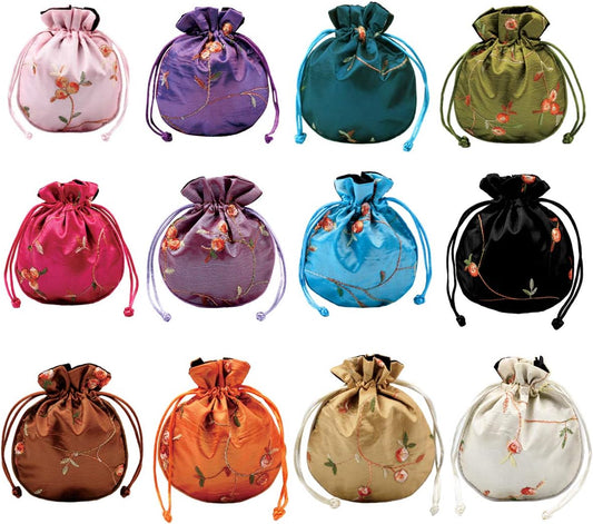 HOTkilofly 12 Silk Coin Purse Drawstring Floral Embroidered Jewelry Bag Gift Pouch