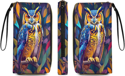 HOTColorful Owl Women's Wallet Wristlet Zipper Purse with Hand Strap Travel Credit Card Holder for Daily Use Gifts