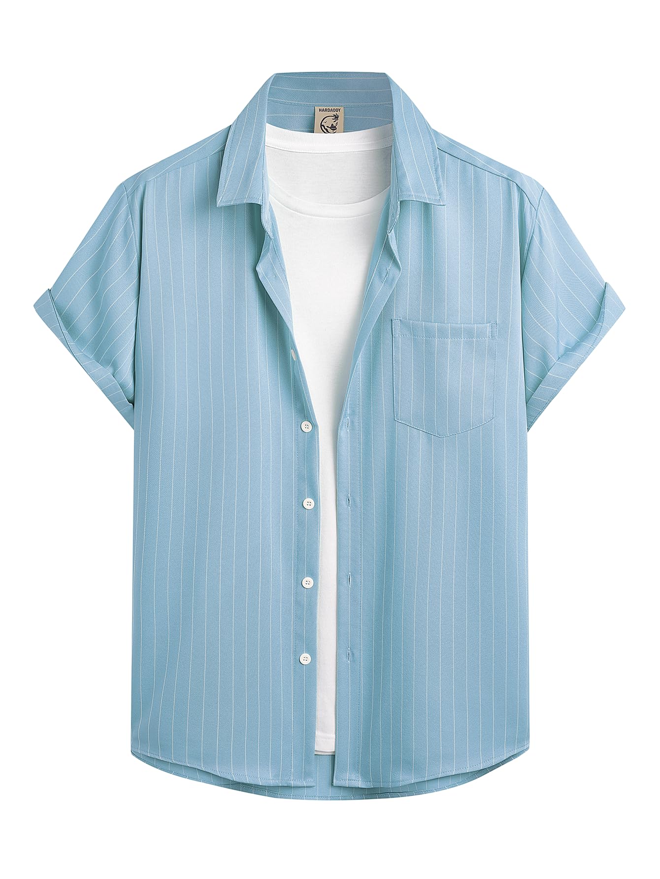 HOTHardaddy Men's Casual Striped Shirts Button Down Short Sleeve Blouse Summer Hawaiian Shirt