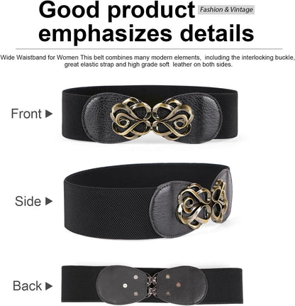 HOTJASGOOD Women Stretchy Belts for Dresses Vintage Elastic Wide Waist Belts 4 Pack 2.36" Wide