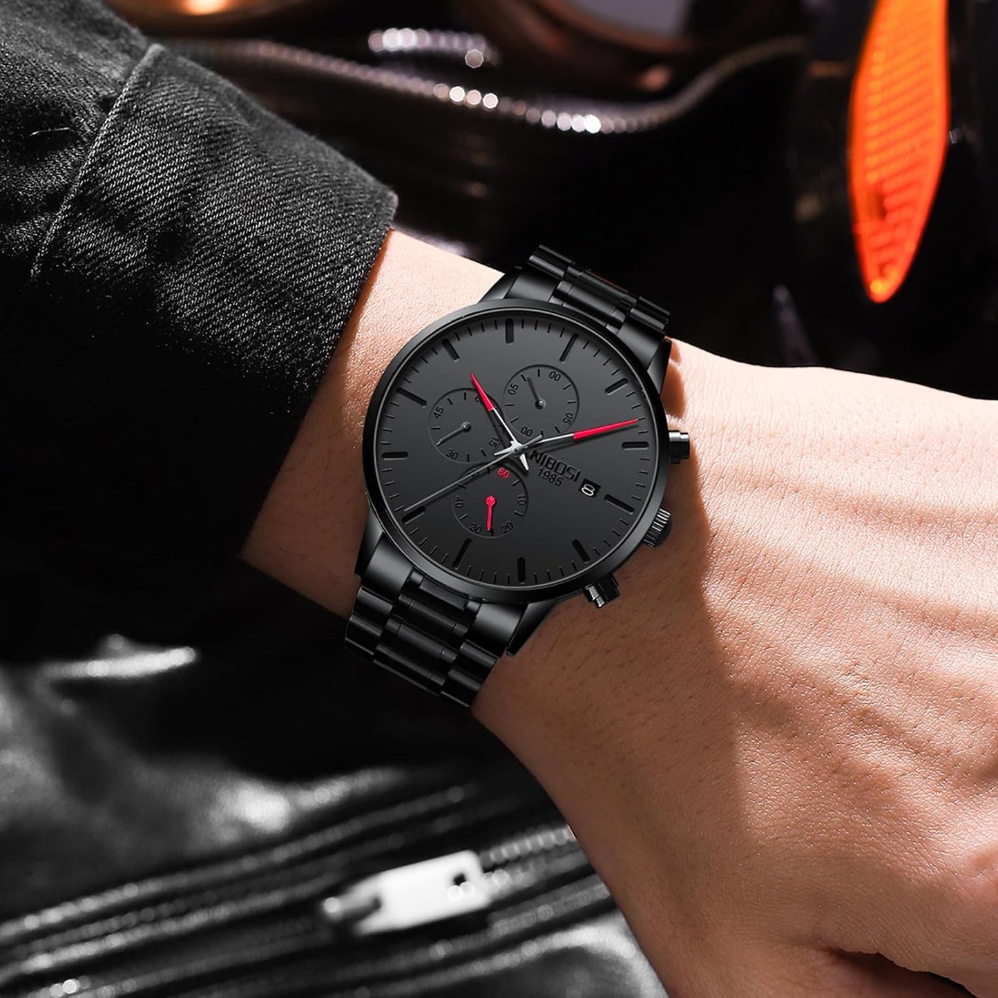 HOTNIBOSI Men's Analog Chronograph Watch, Minimalist Black Dial with Date | Waterproof Stainless Steel Strap, Business Fashion Casual Quartz Wrist Watches for Men