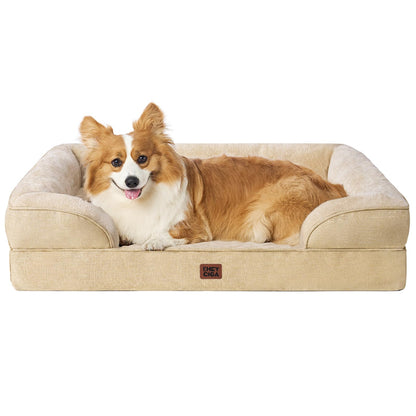 HOTEHEYCIGA Orthopedic Dog Beds for Extra Large Dogs 44x32Inch, Polyurethane Foam XL Pet Bed with Sides, Non-Slip and Egg-Crate Foam Big Dog Couch Bed with Washable Removable Cover, Grey