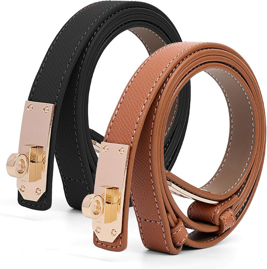 HOTWomen's Thin Leather Belts with Turn Lock Buckle,Belt Women Adjustable for Pants Dresses Jeans Coats