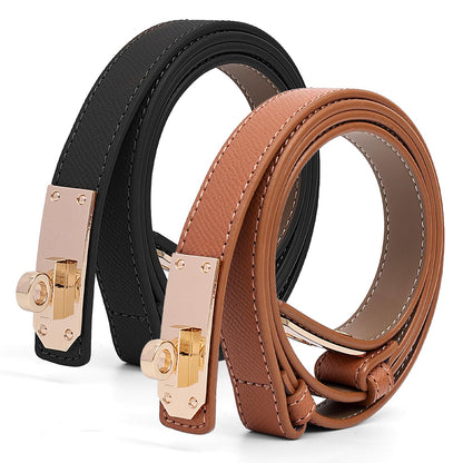 HOTWomen's Thin Leather Belts with Turn Lock Buckle,Belt Women Adjustable for Pants Dresses Jeans Coats