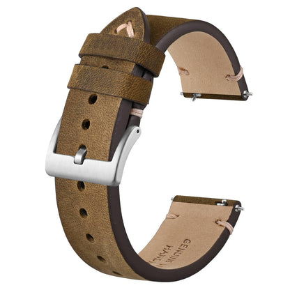 HOTBISONSTRAP Distressed Leather Watch Strap, Watch Replacement Bands for Men, Quick Release Spring Bars, Band Width 18mm 19mm 20mm 22mm 24mm