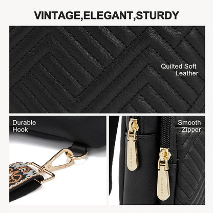 HOTBOSTANTEN Sling Bag Quilted Crossbody Bags for Women Cross Body Purse Leather Fanny Pack with Adjustable Guitar Strap