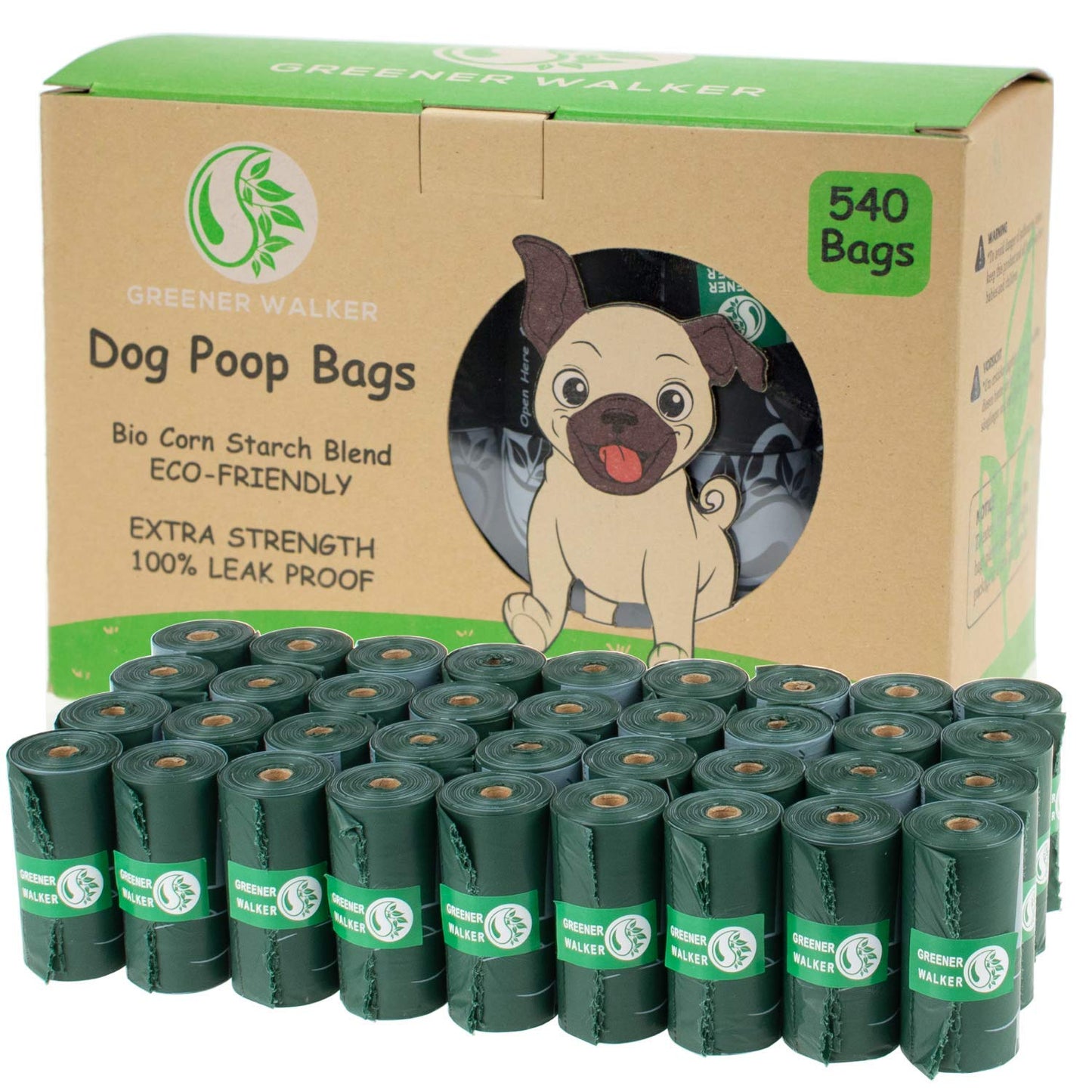 HOTGreener Walker Poop Bags for Dog Waste-540 Bags,Extra Thick Strong 100% Leak Proof Dog Waste Bags (Green)
