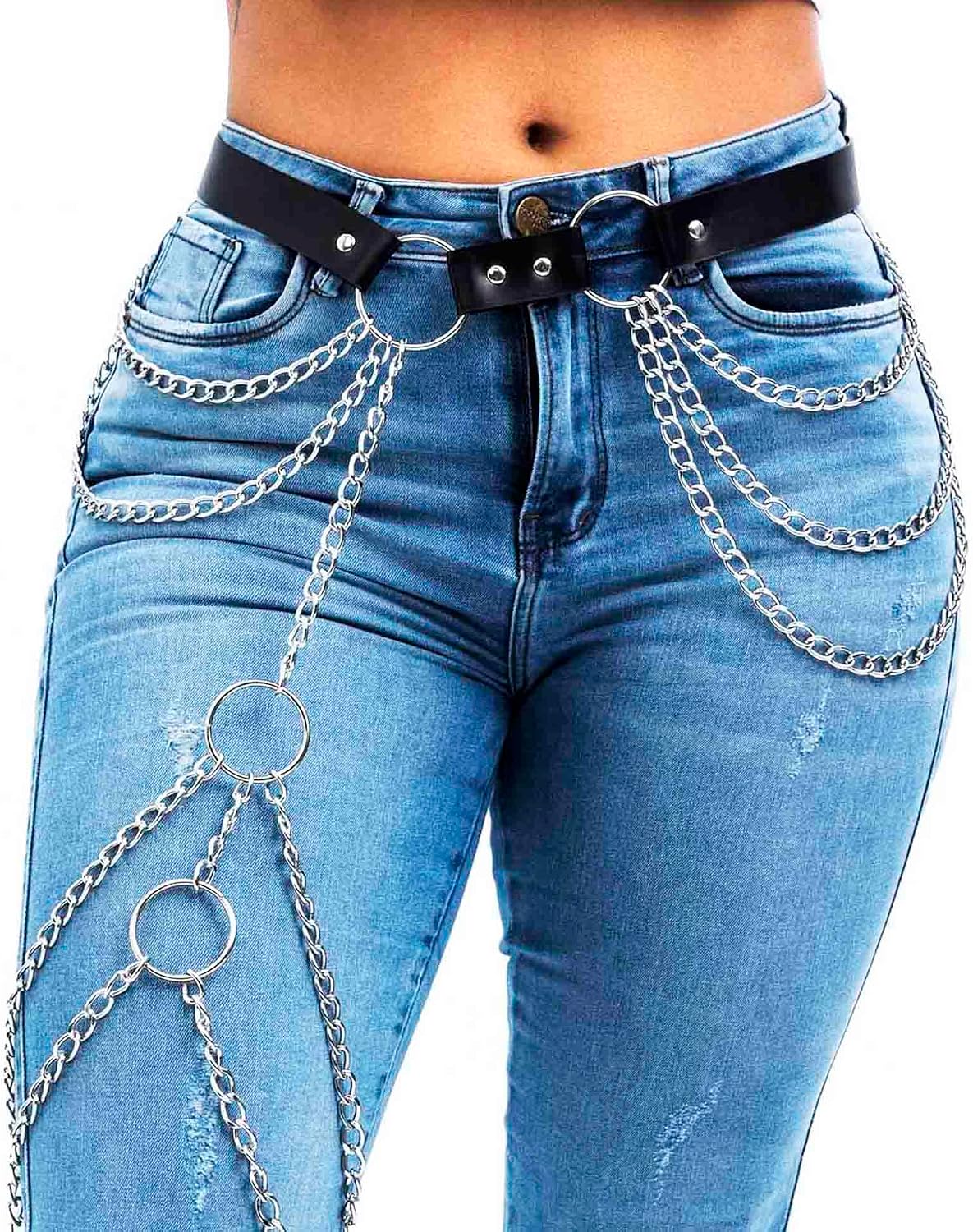 HOTELABEST Leather Thigh Chain Punk Leather Body Chain Rave PU Leg Belt for Women