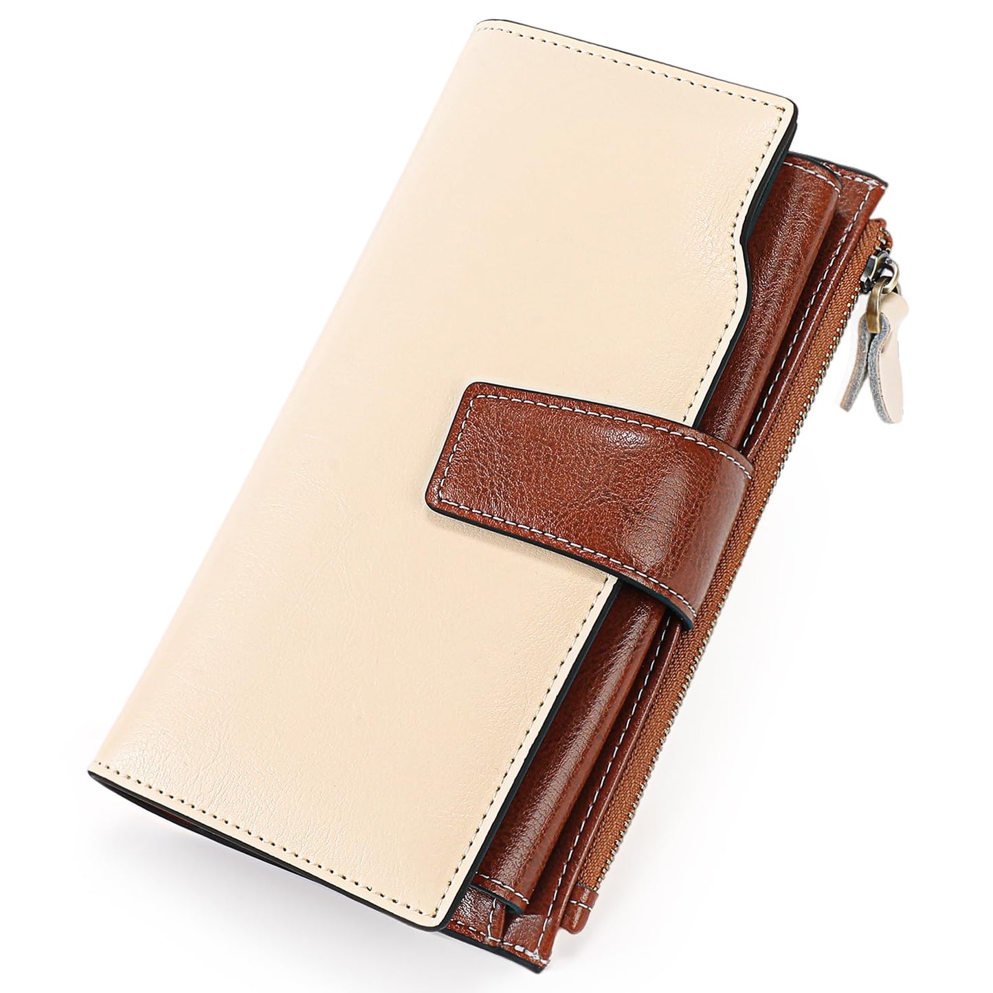 HOTSENDEFN Women Leather Wallets RFID Blocking Clutch Card Holder Ladies Purse with Zipper Pocket