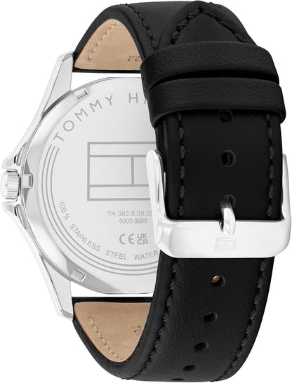HOTTommy Hilfiger Men's 3-Hand Quartz Watch – 42mm Case, Leather Strap, 3 ATM Water Resistant, Modern Everyday Timepiece, Gift for Him