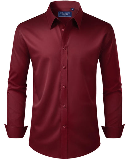 HOTAlimens & Gentle Men's Dress Shirt Regular Fit Stretch Stain Shield Long Sleeve Solid Business Wedding Button Down Shirts