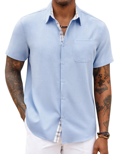 HOTCOOFANDY Men's Button Down Shirts Short Sleeve Casual Summer Beach Vacation Wedding Shirt with Pocket