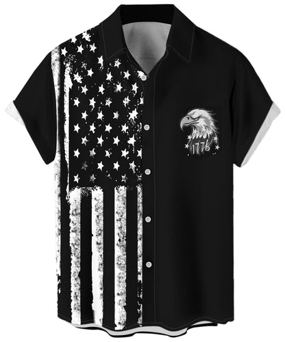 HOTWHO IN SHOP Men's 4th of July American Flag Patriotic Shirts Short Sleeve Button Up USA Memorial Day Shirts
