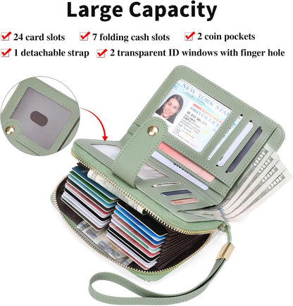 HOTSENDEFN Leather Credit Card Holder RFID Blocking Wallet for Women Large Capacity Card Case Organizer Wristlet with 35 Slots