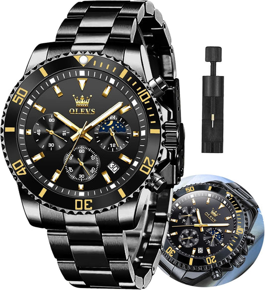 HOTOLEVS Mens Stainless Steel Watch Fashion Luxury Big Face Analog Waterproof