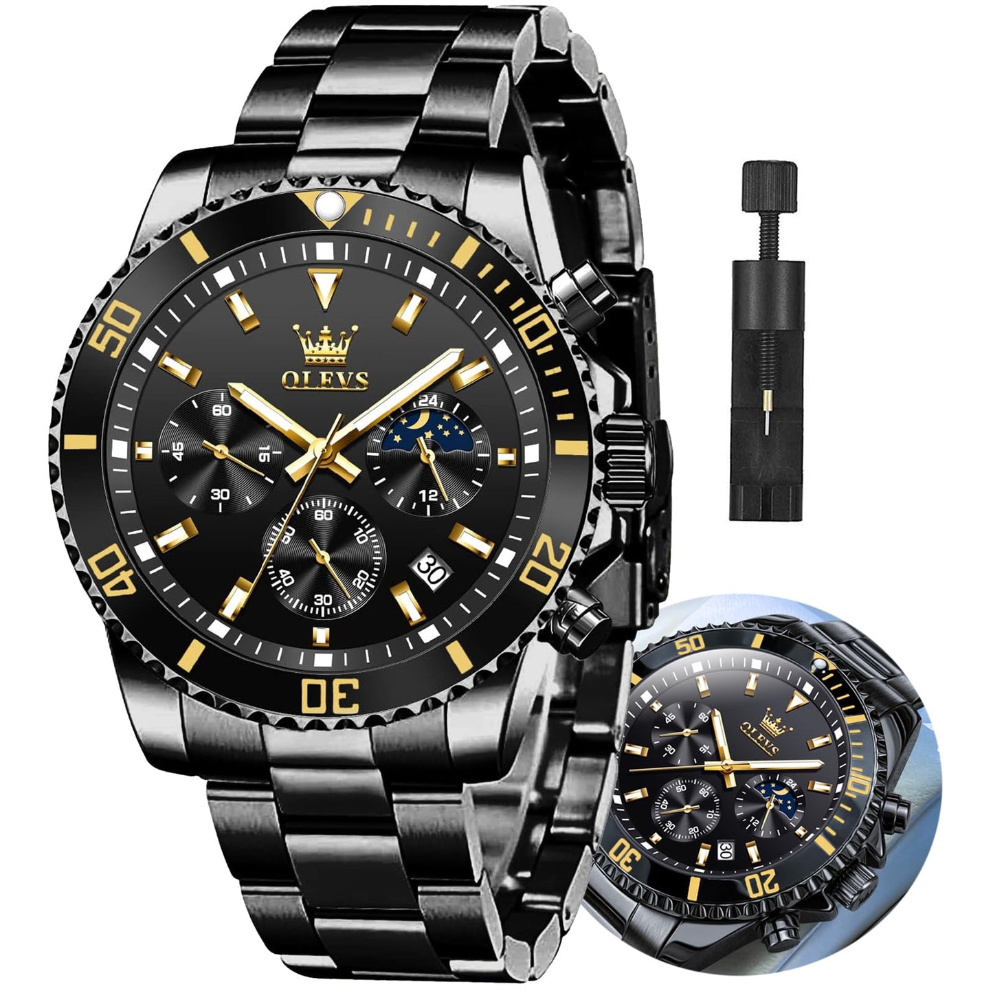 HOTOLEVS Mens Stainless Steel Watch Fashion Luxury Big Face Analog Waterproof