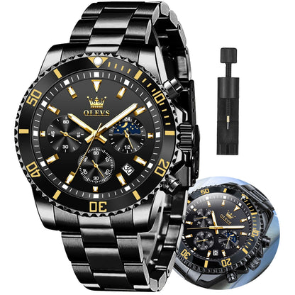 HOTOLEVS Mens Stainless Steel Watch Fashion Luxury Big Face Analog Waterproof