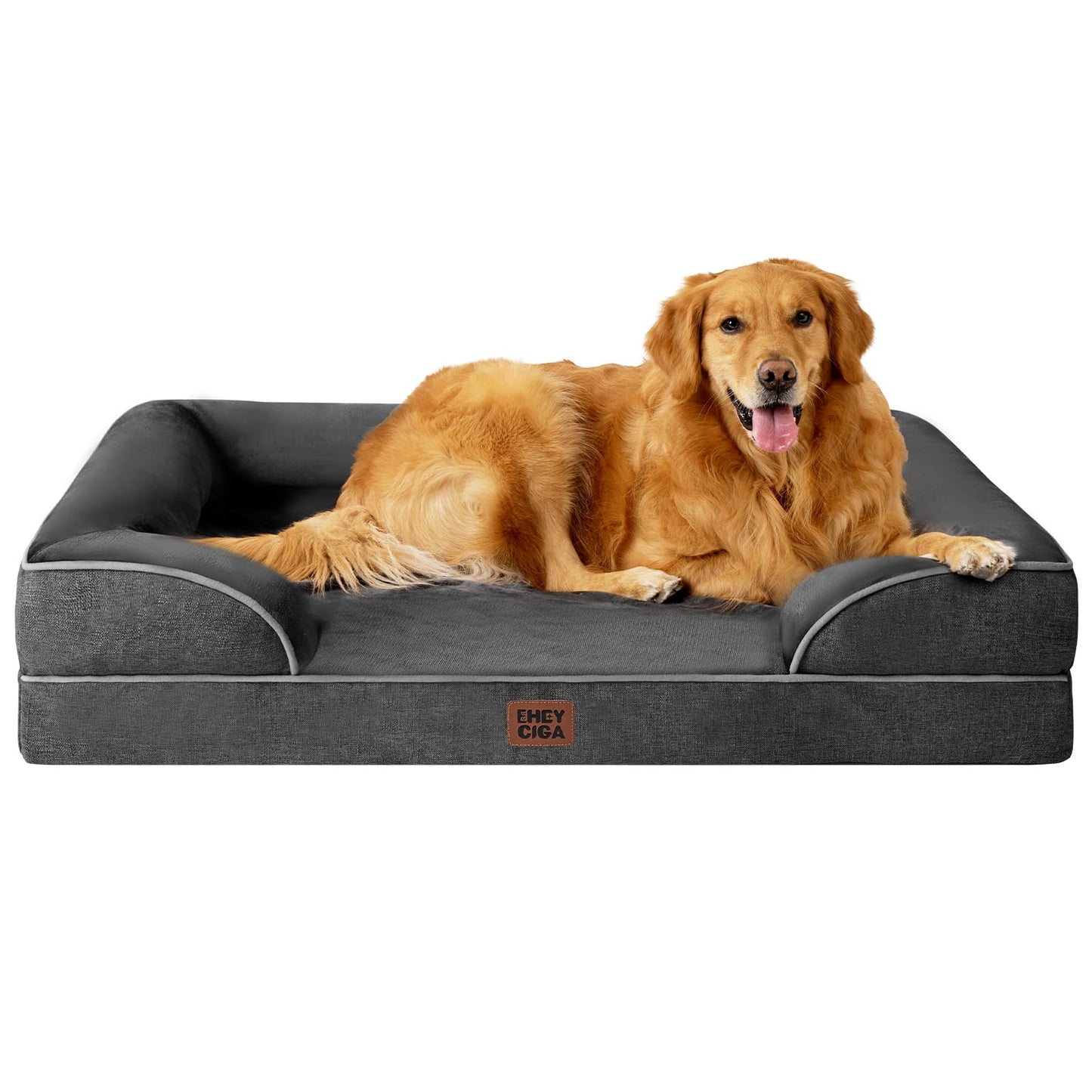 HOTEHEYCIGA Orthopedic Dog Beds for Extra Large Dogs 44x32Inch, Polyurethane Foam XL Pet Bed with Sides, Non-Slip and Egg-Crate Foam Big Dog Couch Bed with Washable Removable Cover, Grey