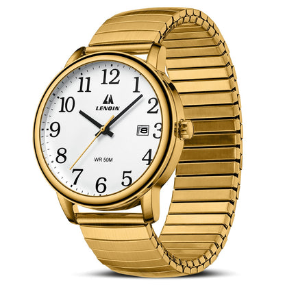 HOTLN LENQIN Mens Watches Easy Read Analog Quartz Sport Waterproof Watch for Men with Date and 38mm Stainless Steel Expansion Band