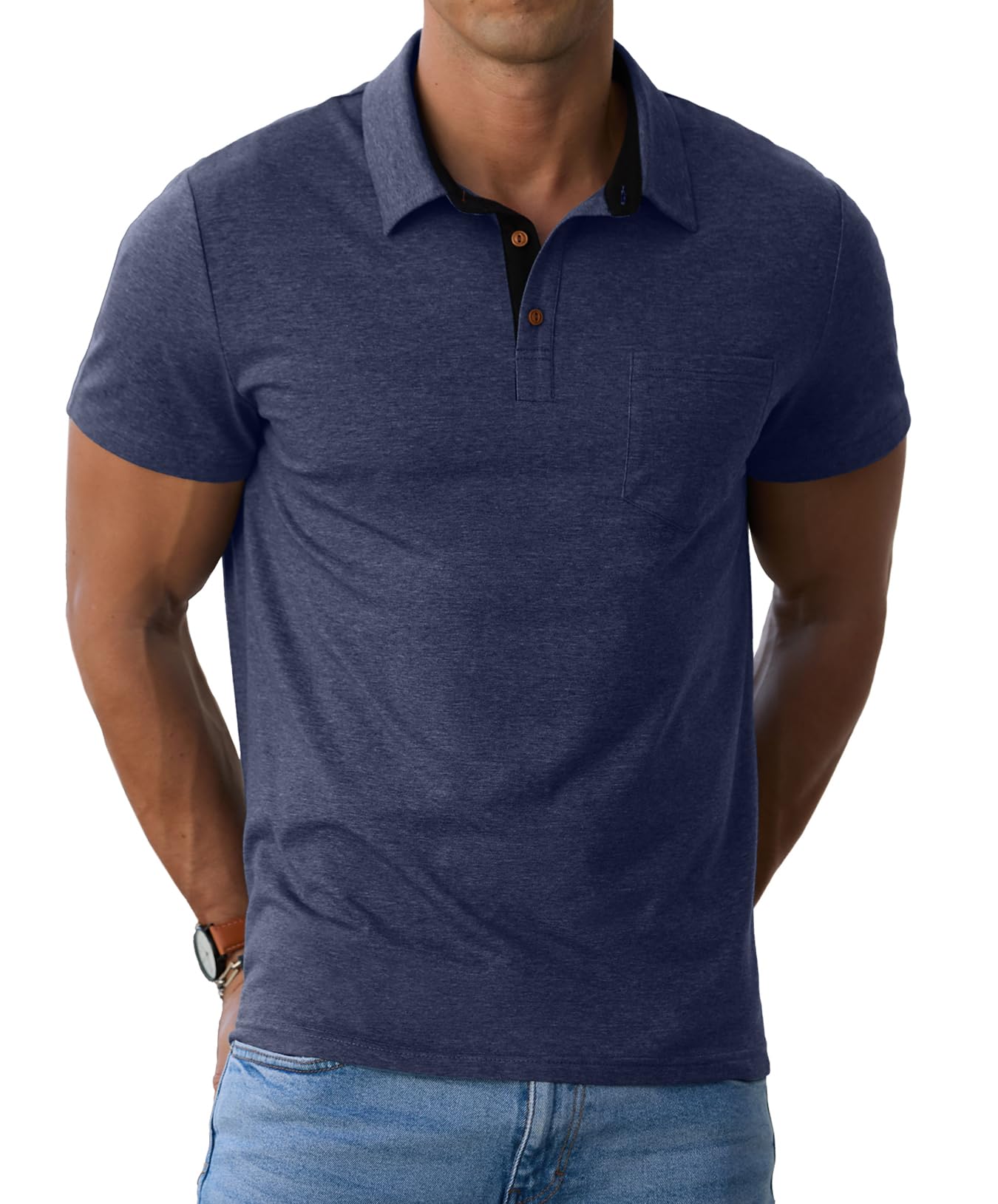 HOTSailwind Men's Cotton Polo Shirts Short Sleeve Casual Summer Shirts Classic Collared Golf Shirt with Pocket
