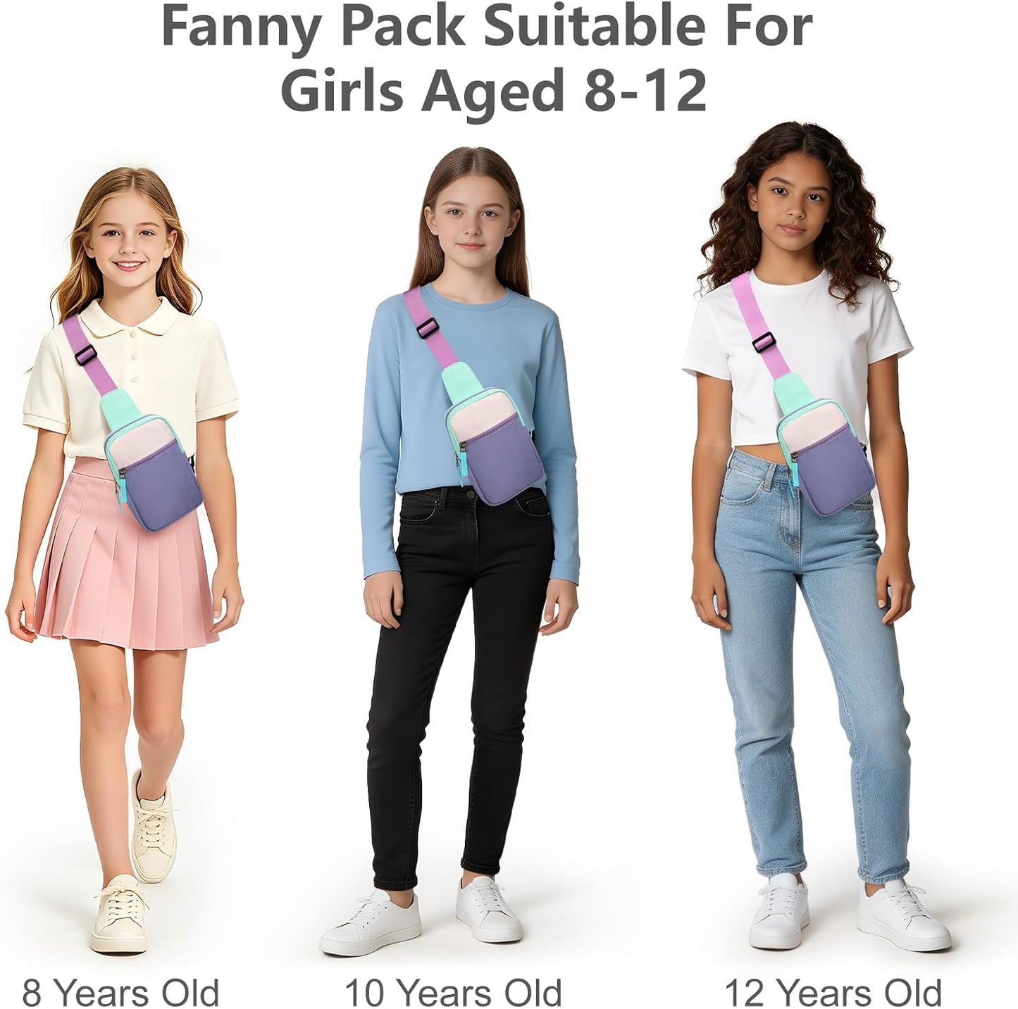HOTBirthday Gifts for Girls 8-12, Tween Girl Fanny Pack Purse, Trendy Stuff | Back To School Gifts, Preppy Colorblock Design, Adjustable Crossbody Bag, Tween Girls Fashion, Lightweight Travel Essential