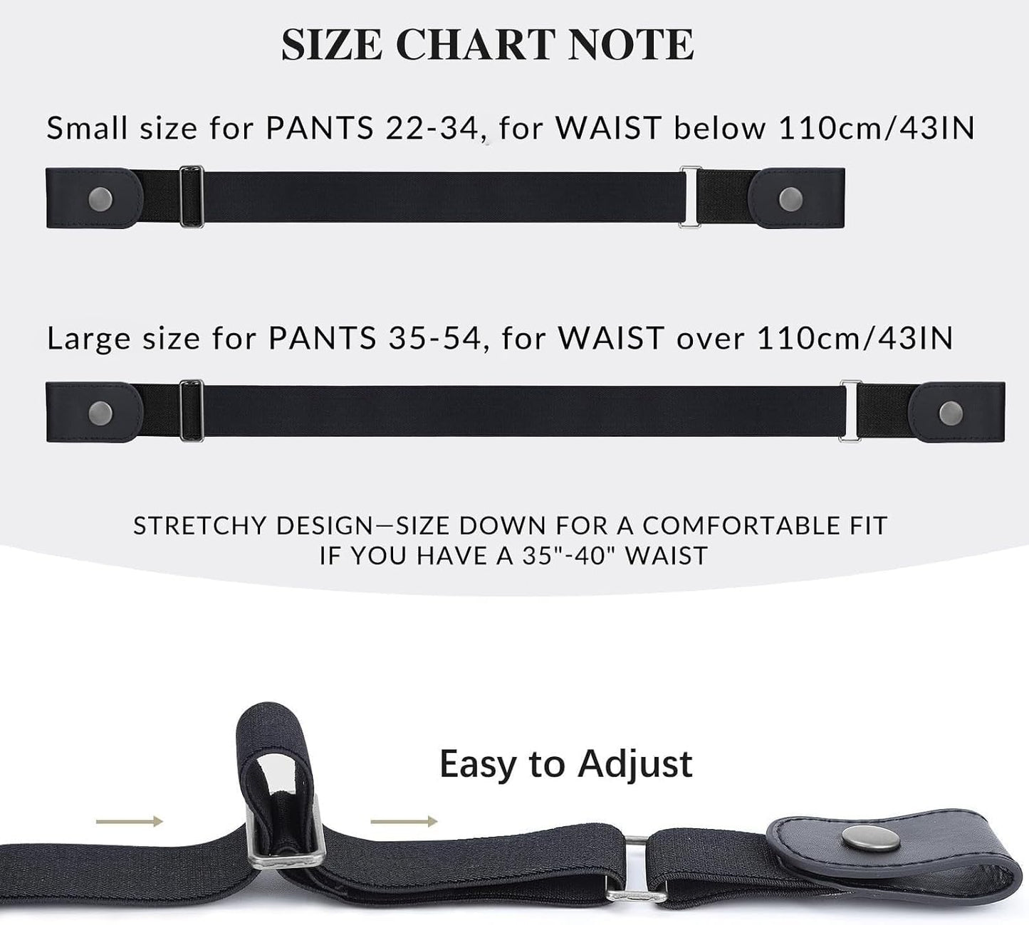 HOTBELTROAD No Buckle Elastic Belt for Men, Invisible Buckleless Stretch Belt for Men Women