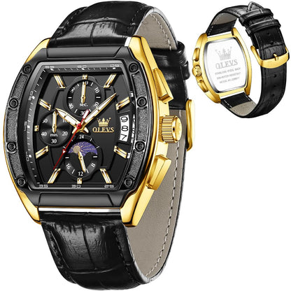 HOTOLEVS Mens Watches Analog Quartz Chronograph Square Dress Watch for Man Stainless Steel or Leather Band Waterproof Luminous Date Male Watch