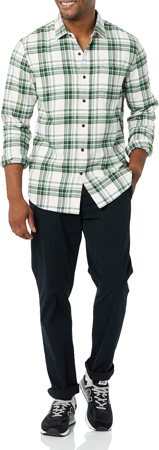 HOTAmazon Essentials Men's Slim-Fit Flannel Shirt, Long Sleeve Button Down Plaid