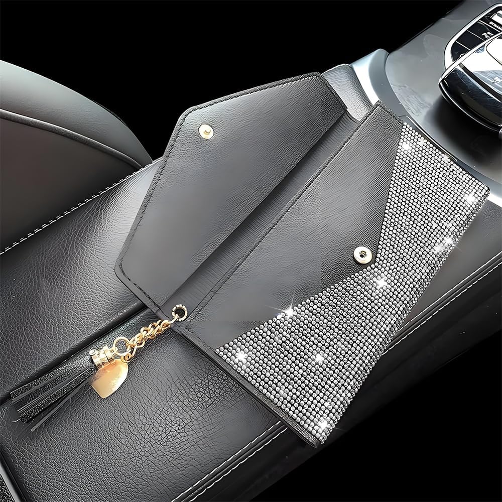 HOTBling Crystal Rhinestones Leather Pocket Card Case Wallet Organizer with Zipper Multifunctional Large Capacity Shining for Women Girls (White)