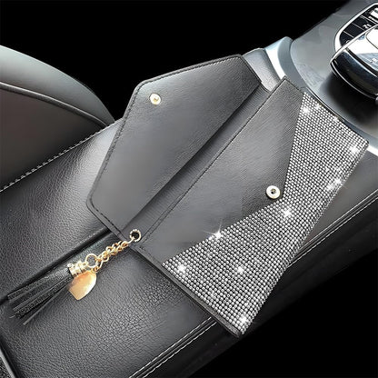 HOTBling Crystal Rhinestones Leather Pocket Card Case Wallet Organizer with Zipper Multifunctional Large Capacity Shining for Women Girls (White)