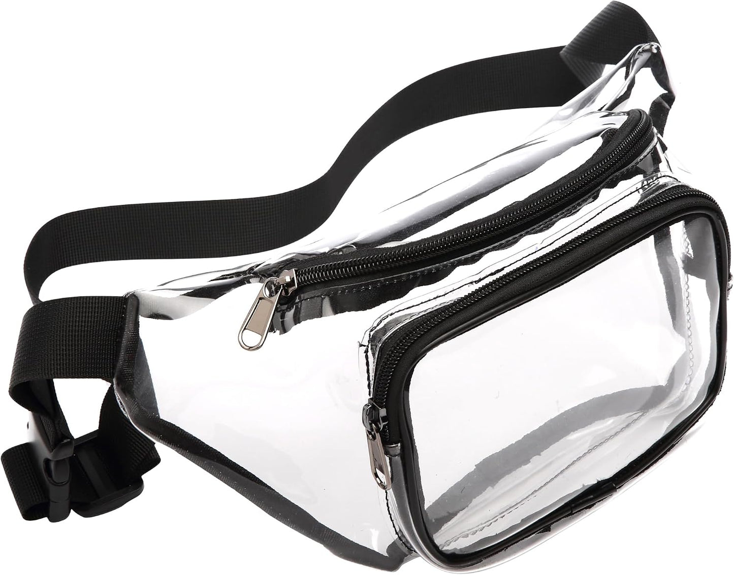 HOTVeckle Clear Fanny Pack Stadium Approved - Waist Belt Bag for Women, Black | Hands-Free Adjustable Strap, 2 Pockets Fit 7.5 in Phone, Water-Resistant for Sports Game Day Concerts Festival