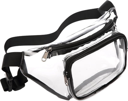 HOTVeckle Clear Fanny Pack Stadium Approved - Waist Belt Bag for Women, Black | Hands-Free Adjustable Strap, 2 Pockets Fit 7.5 in Phone, Water-Resistant for Sports Game Day Concerts Festival