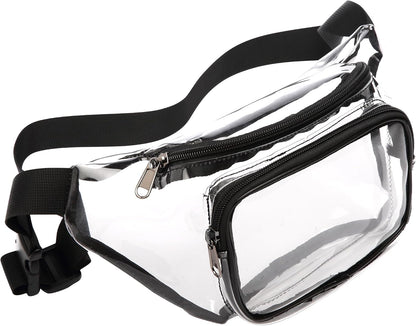 HOTVeckle Clear Fanny Pack Stadium Approved - Waist Belt Bag for Women, Black | Hands-Free Adjustable Strap, 2 Pockets Fit 7.5 in Phone, Water-Resistant for Sports Game Day Concerts Festival