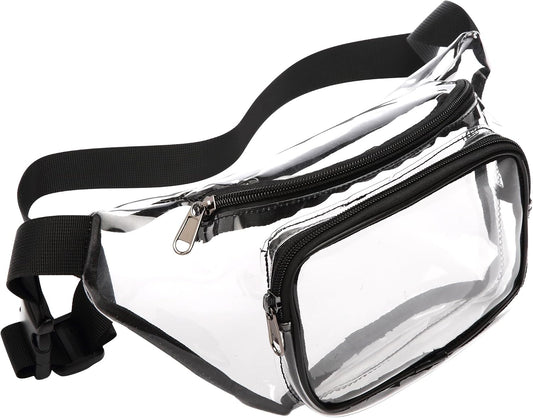 HOTVeckle Clear Fanny Pack Stadium Approved - Waist Belt Bag for Women, Black | Hands-Free Adjustable Strap, 2 Pockets Fit 7.5 in Phone, Water-Resistant for Sports Game Day Concerts Festival