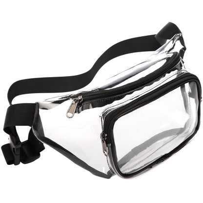 HOTVeckle Clear Fanny Pack Stadium Approved - Waist Belt Bag for Women, Black | Hands-Free Adjustable Strap, 2 Pockets Fit 7.5 in Phone, Water-Resistant for Sports Game Day Concerts Festival