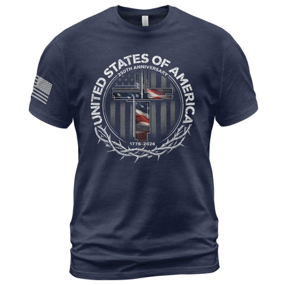 HOT250 Anniversary USA Shirt, Christian Shirts for Men | Celebrate your faith and American pride with our unique collection of cross-themed apparel and 250th anniversary shirts
