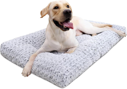 HOTKSIIA Washable Dog Bed Deluxe Plush Dog Crate Beds Comfy Kennel Pad Anti-Slip Pet Sleeping Mat for Large, Jumbo, Medium, Small Dogs Breeds, 35" x 23", Gray