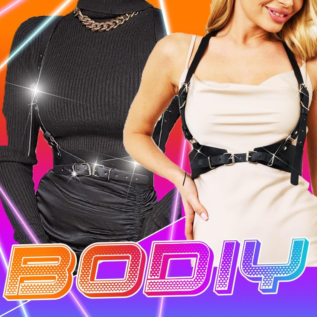HOTBODIY Punk Women Waist Belts PU Leather Fashion Body Chain Belt Rave Halloween Accessories Belt Adjustable Goth