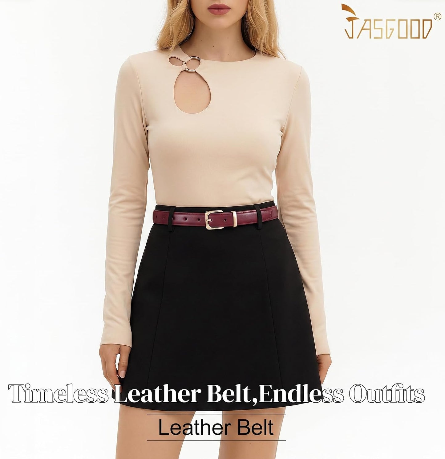 HOTJASGOOD Women Leather Belt Fashion Ladies Leather Waist Belt for Pants Jeans Dress with Gold Buckle